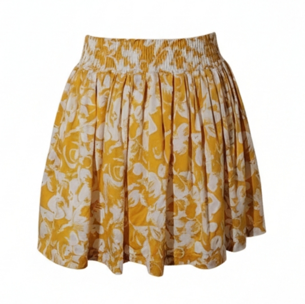 Forever 21 Yellow Floral Smocked Mini Skirt Size Medium Cottagecore Boho Airy